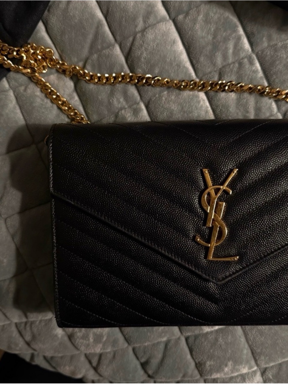 Yves Saint Laurent Black Quilted Leather Crossbody with Gold Chain